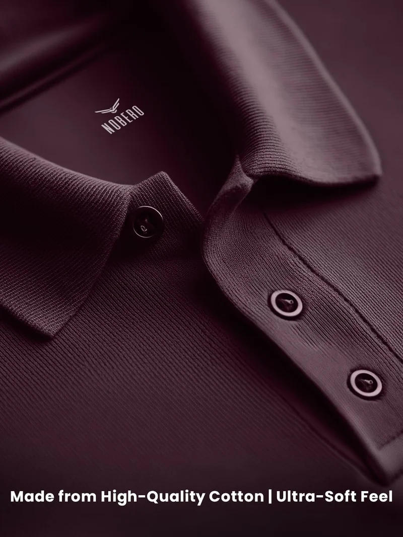 NOBERO Men's Cotton Solid Regular Fit Polo Shirt